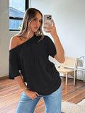 Womens Off The Shoulder Tops Oversized T-Shirts Short Sleeve Tees Summer 2026 Casual Spring Clothes